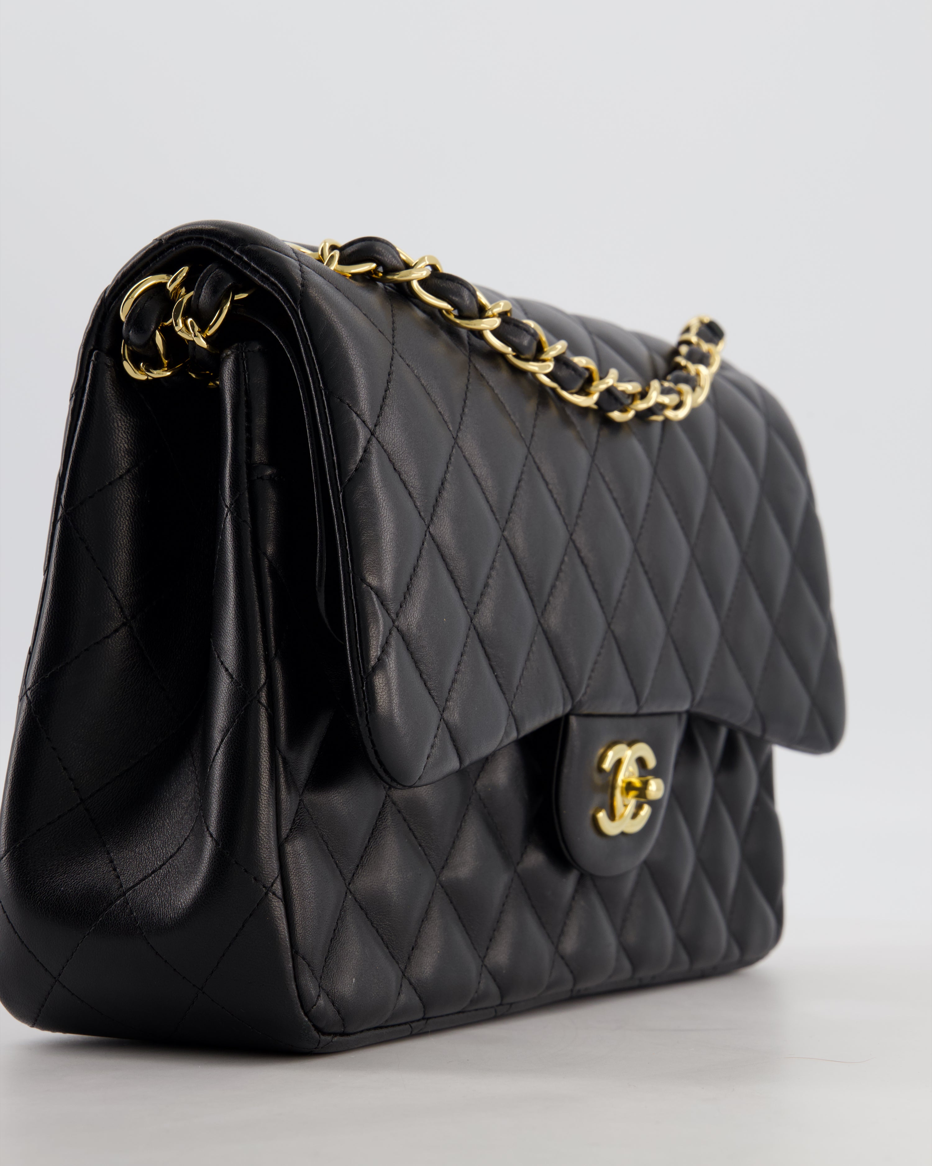 Chanel Classic Jumbo Double Flap Bag in Black Lambskin Leather with Gold Hardware