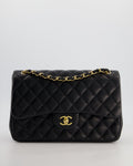 Chanel Classic Jumbo Double Flap Bag in Black Lambskin Leather with Gold Hardware