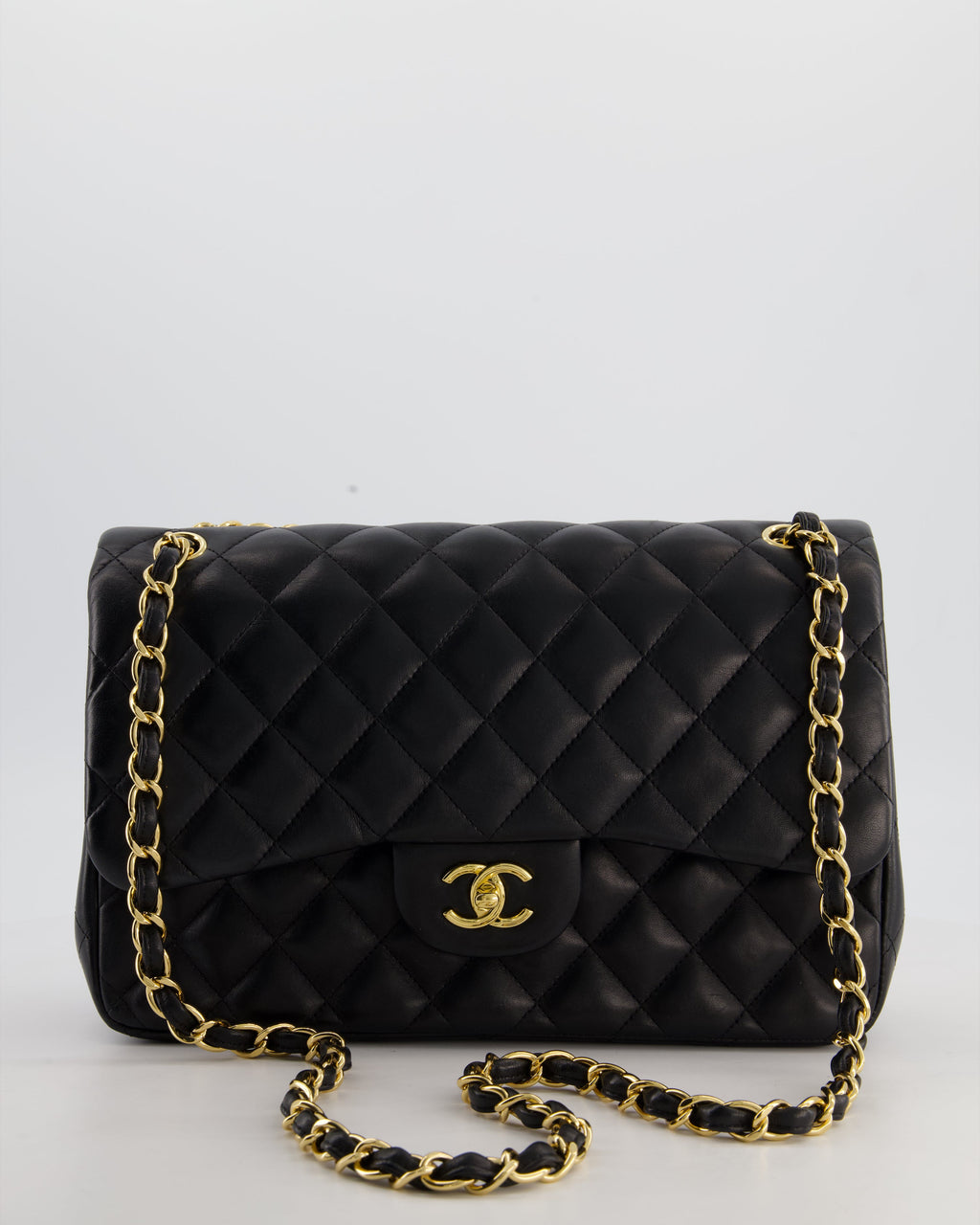 Chanel Classic Jumbo Double Flap Bag in Black Lambskin Leather with Gold Hardware