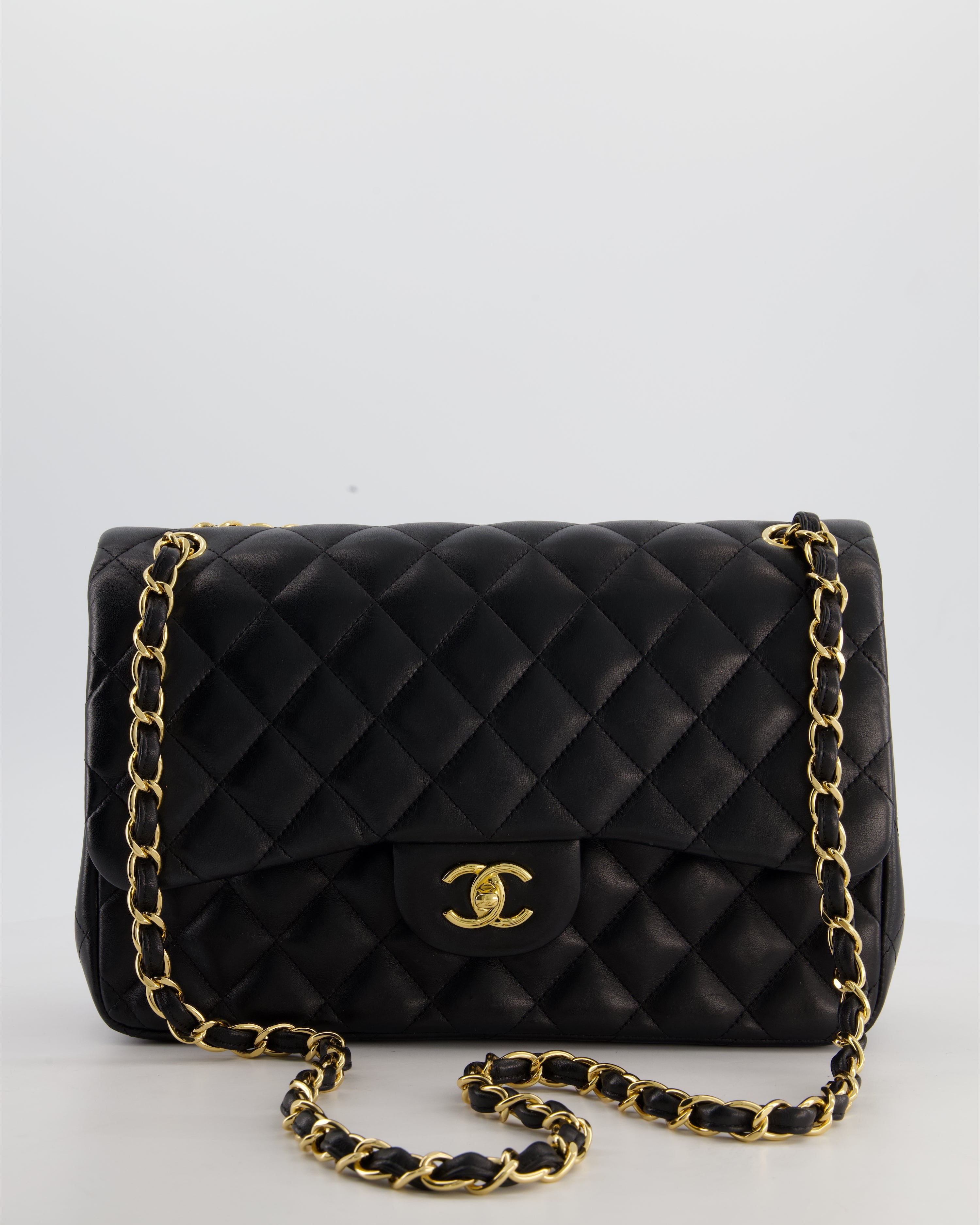 Chanel Classic Jumbo Double Flap Bag in Black Lambskin Leather with Gold Hardware