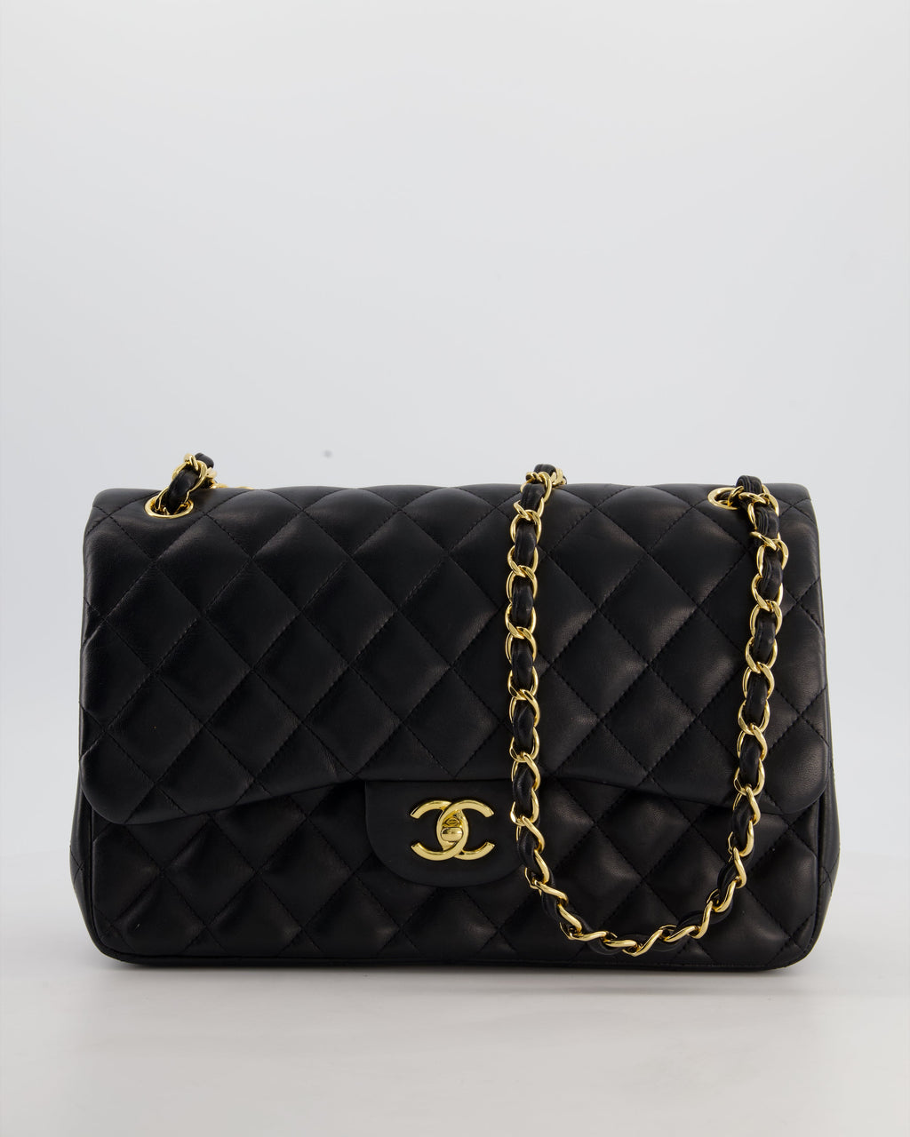Chanel Classic Jumbo Double Flap Bag in Black Lambskin Leather with Gold Hardware