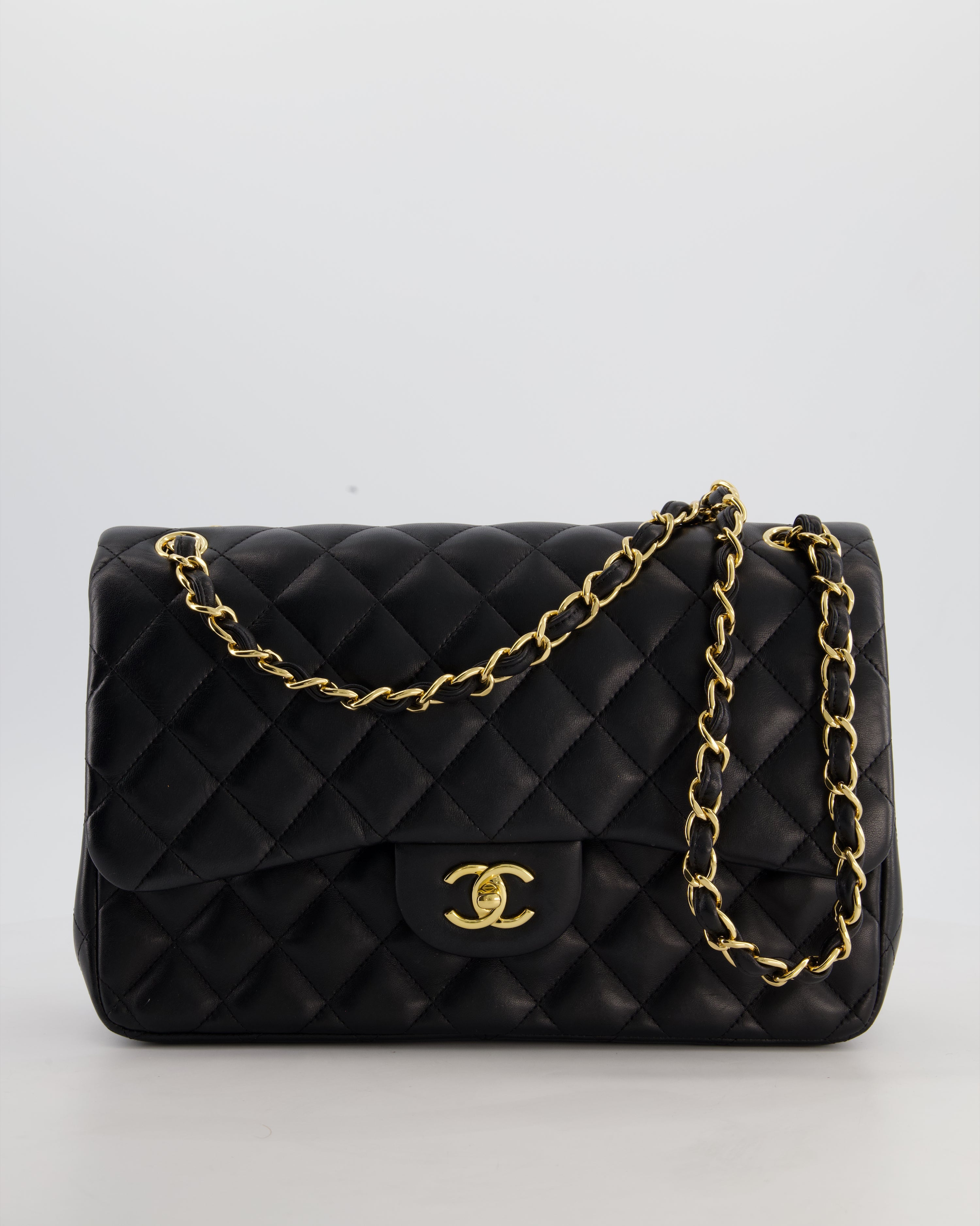 Chanel Classic Jumbo Double Flap Bag in Black Lambskin Leather with Gold Hardware