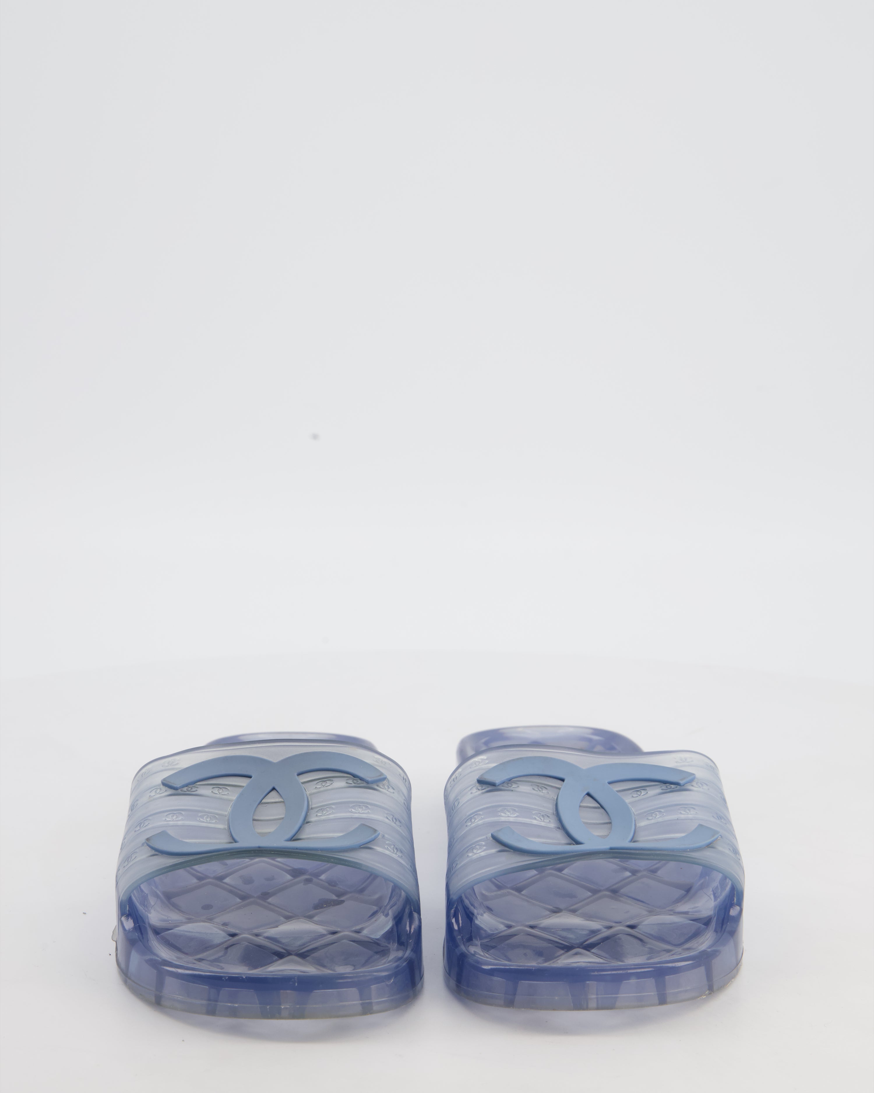 Chanel Blue CC Logo PVC Slides Size EU 36