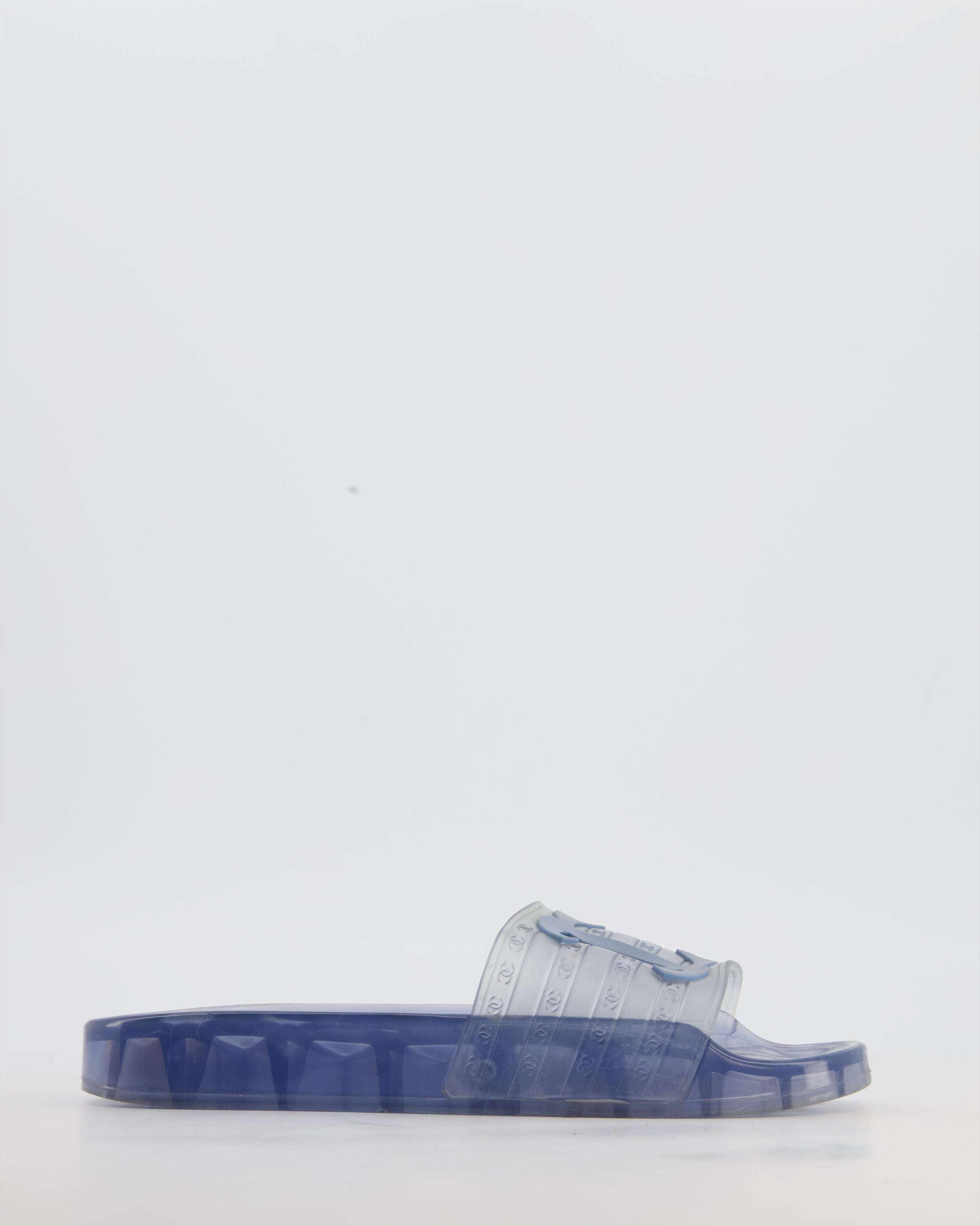 Chanel Blue CC Logo PVC Slides Size EU 36