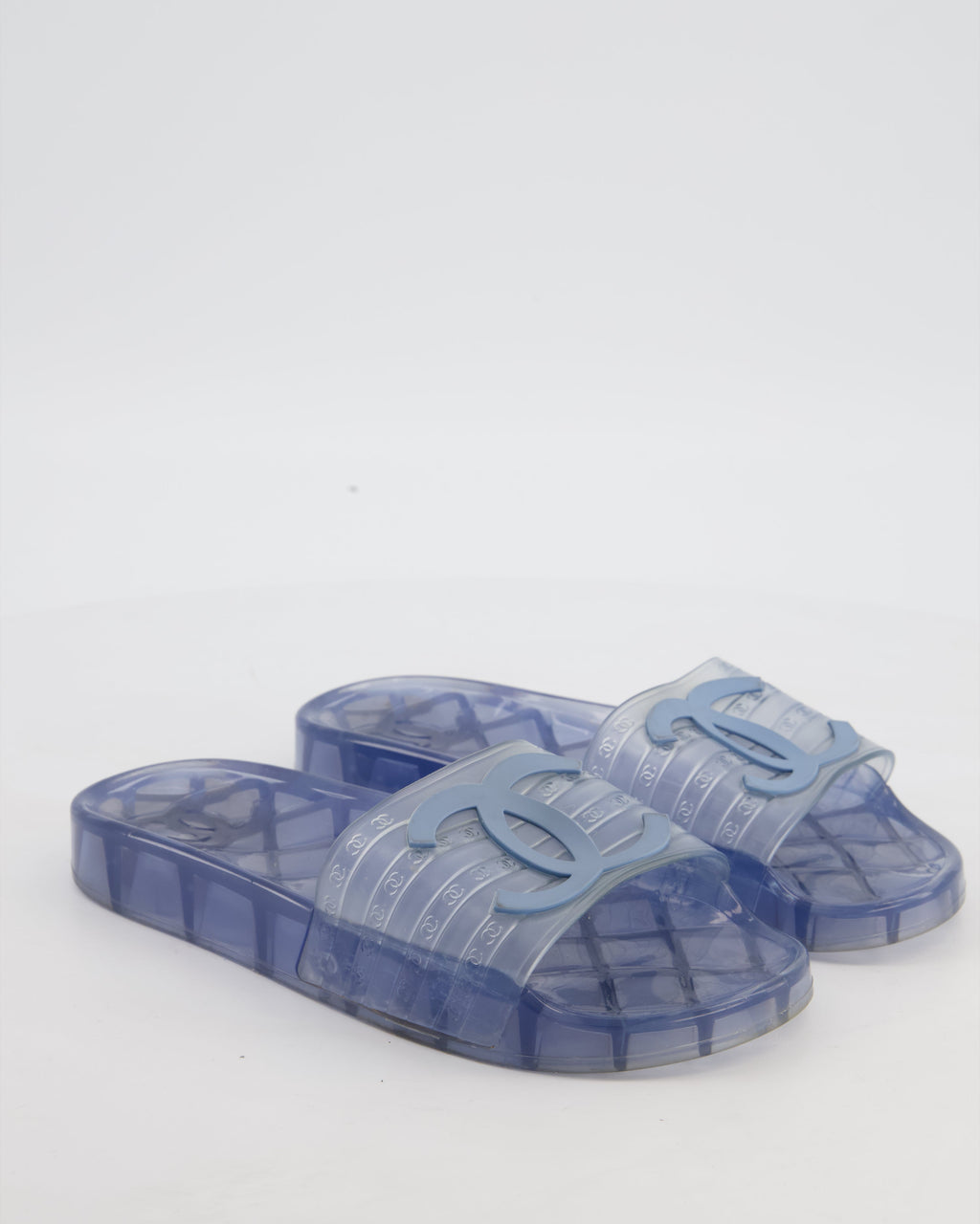 Chanel Blue CC Logo PVC Slides Size EU 36