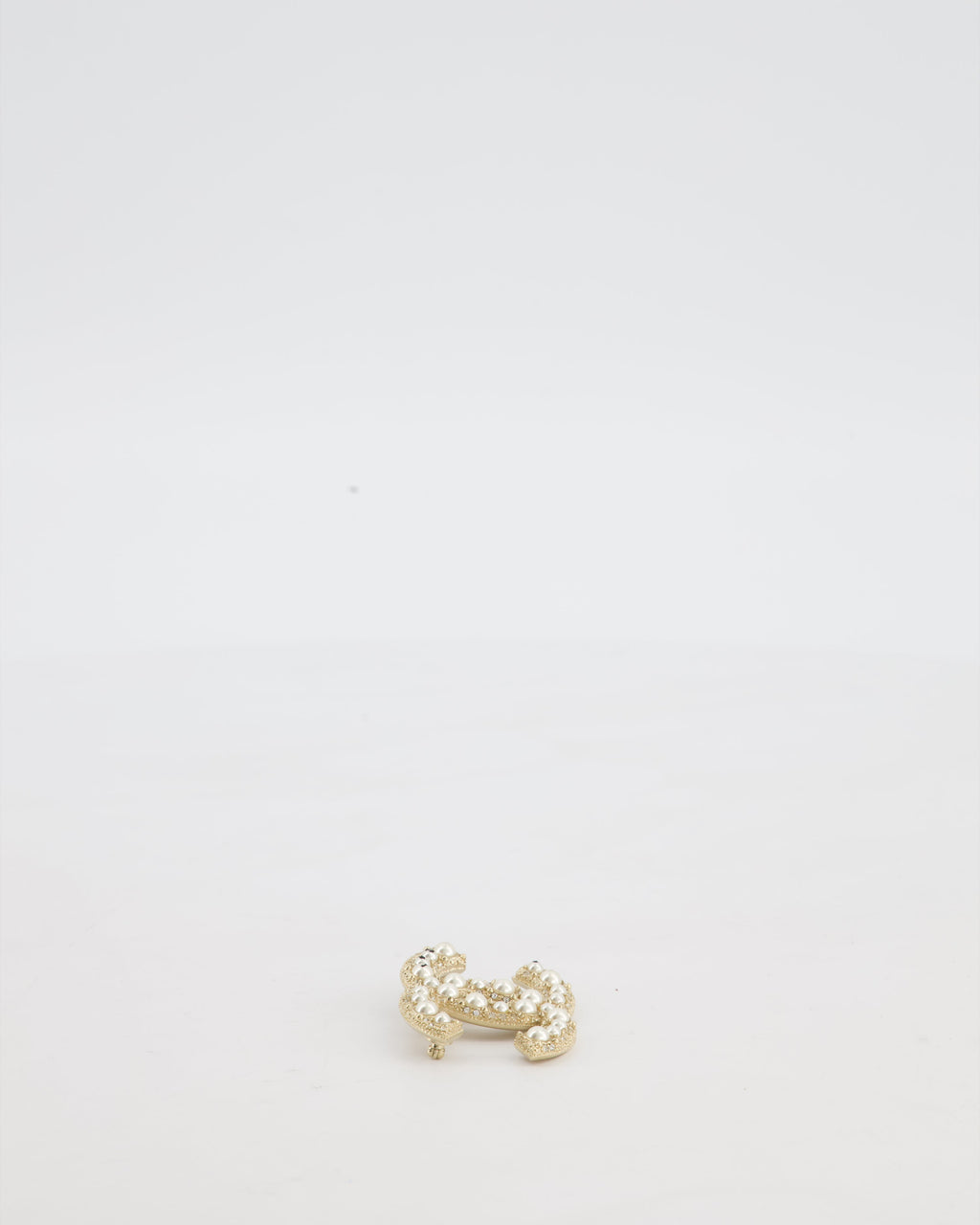 Chanel Champagne Gold CC Brooch with Embellished Pearls Detail