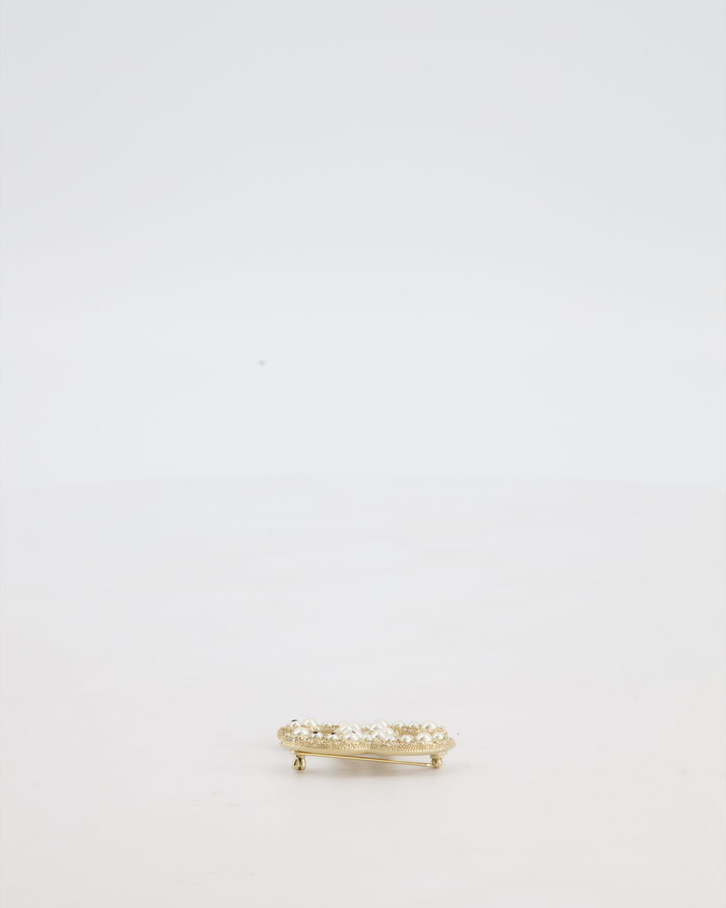 Chanel Champagne Gold CC Brooch with Embellished Pearls Detail