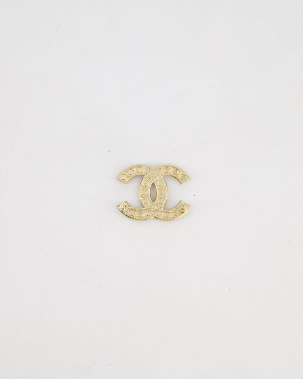 Chanel Champagne Gold CC Brooch with Embellished Pearls Detail