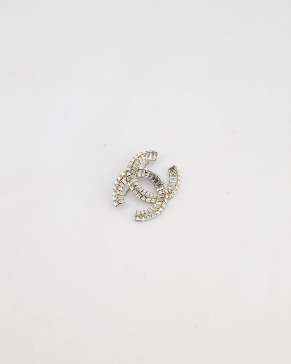 Chanel Silver Crystal Embellished CC Brooch