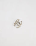 Chanel Silver Crystal Embellished CC Brooch