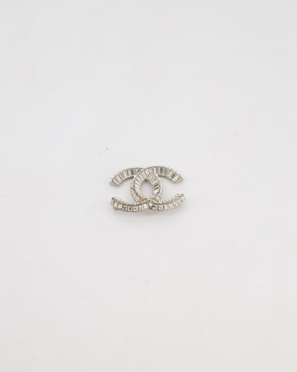 Chanel Silver Crystal Embellished CC Brooch
