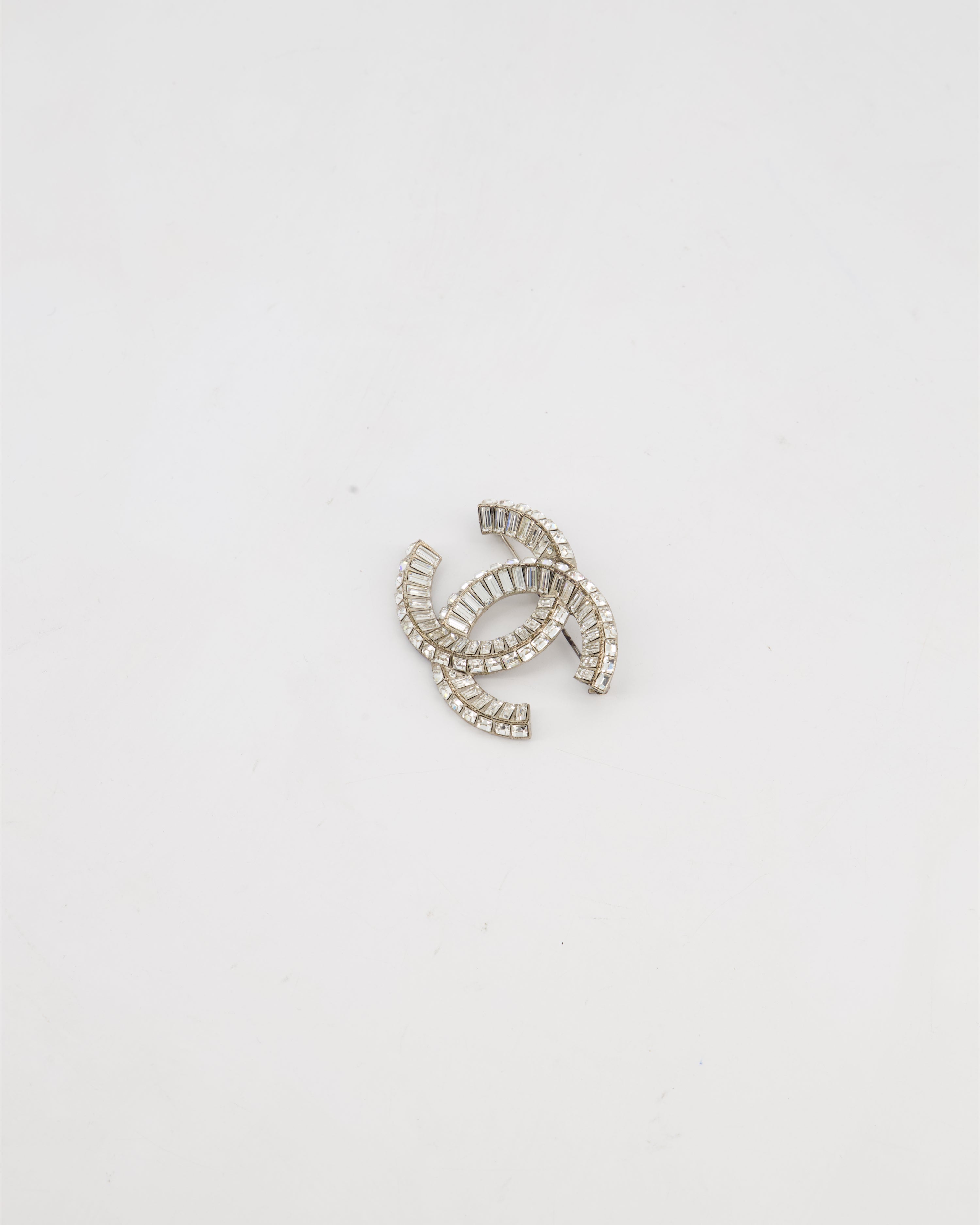 Chanel Silver Crystal Embellished CC Brooch