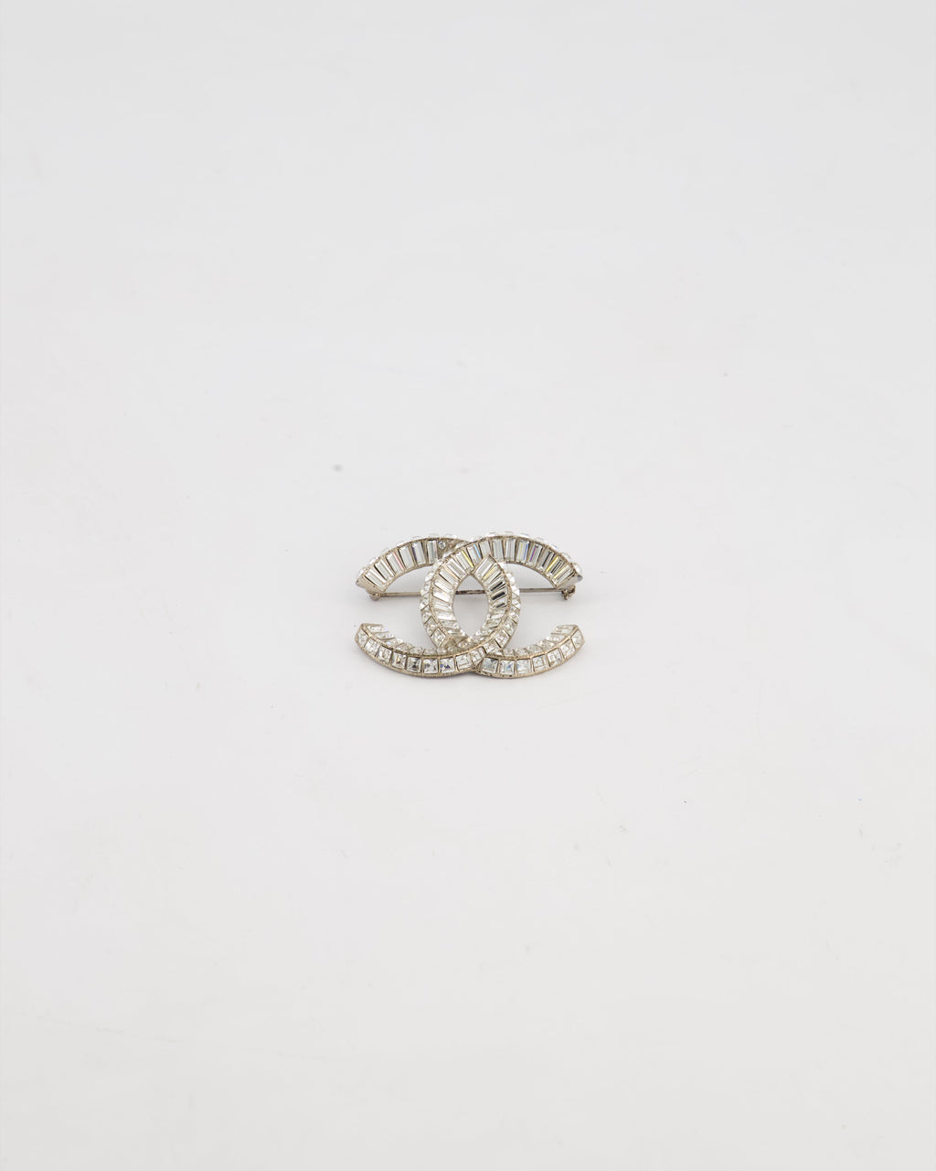 Chanel Silver Crystal Embellished CC Brooch
