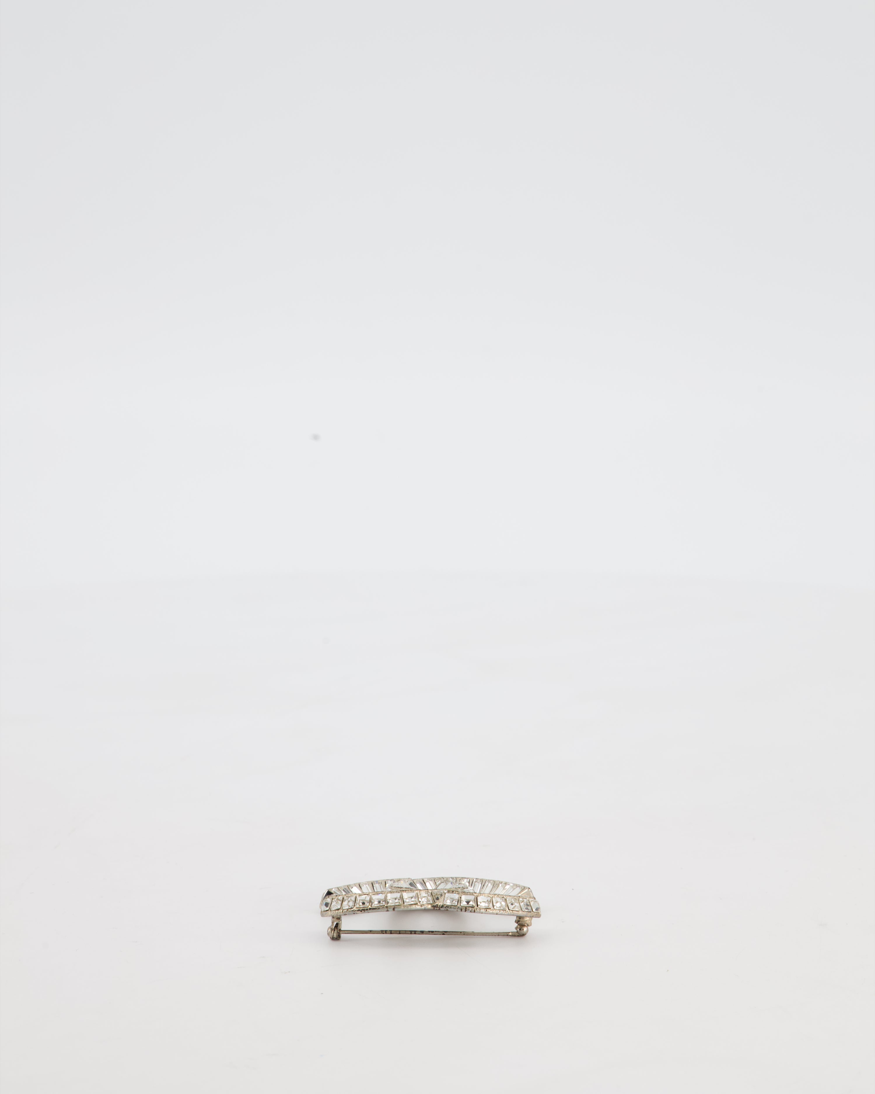 Chanel Silver Crystal Embellished CC Brooch
