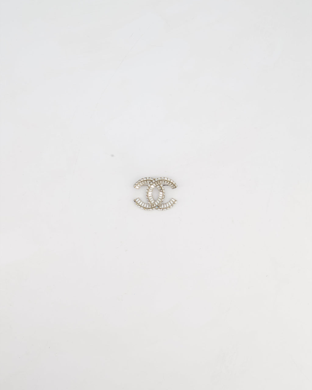 Chanel Silver Crystal Embellished CC Brooch