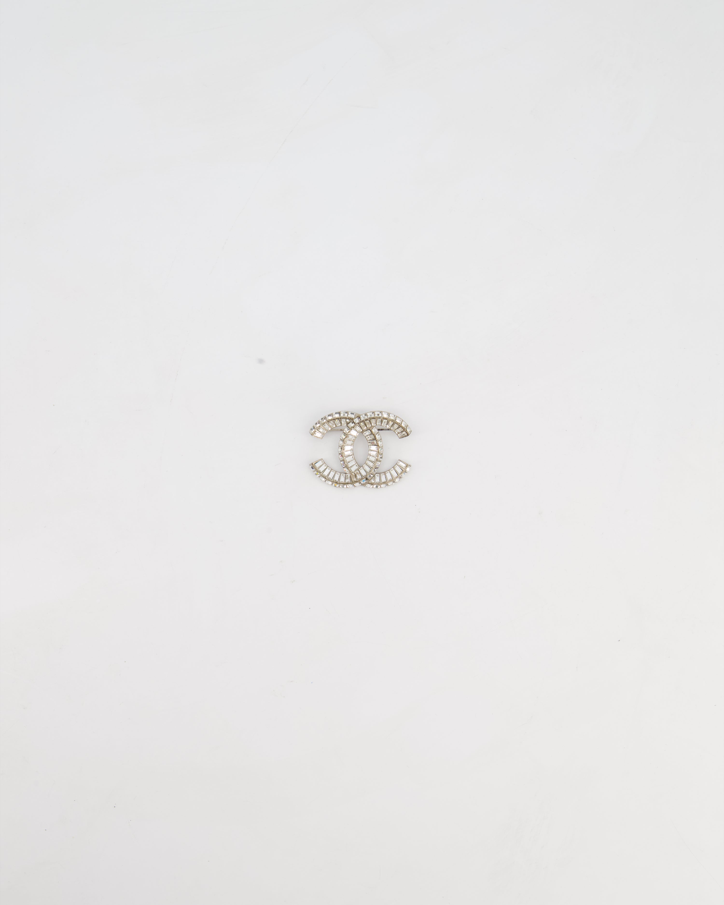 Chanel Silver Crystal Embellished CC Brooch