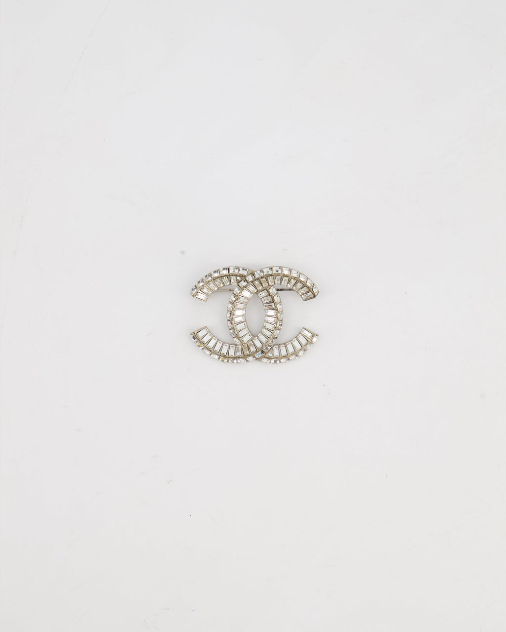 Chanel Silver Crystal Embellished CC Brooch