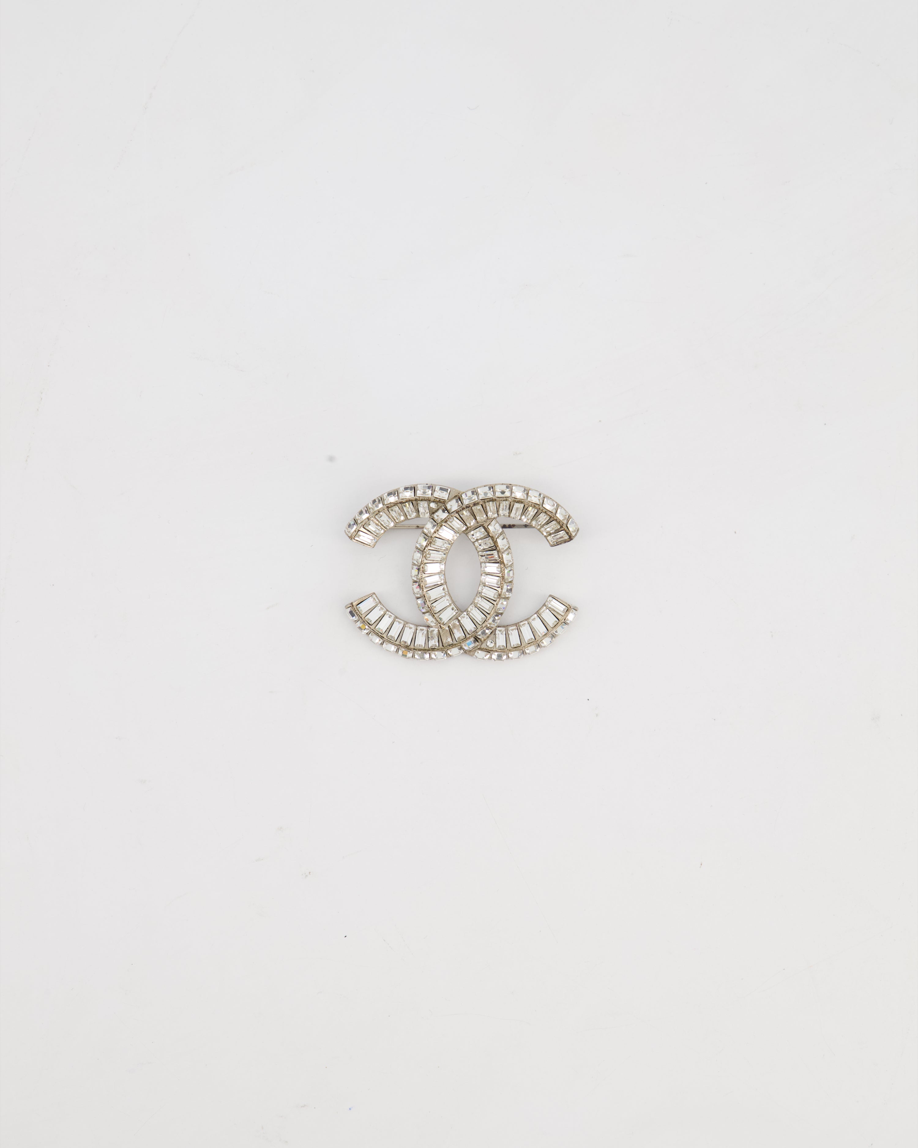 Chanel Silver Crystal Embellished CC Brooch