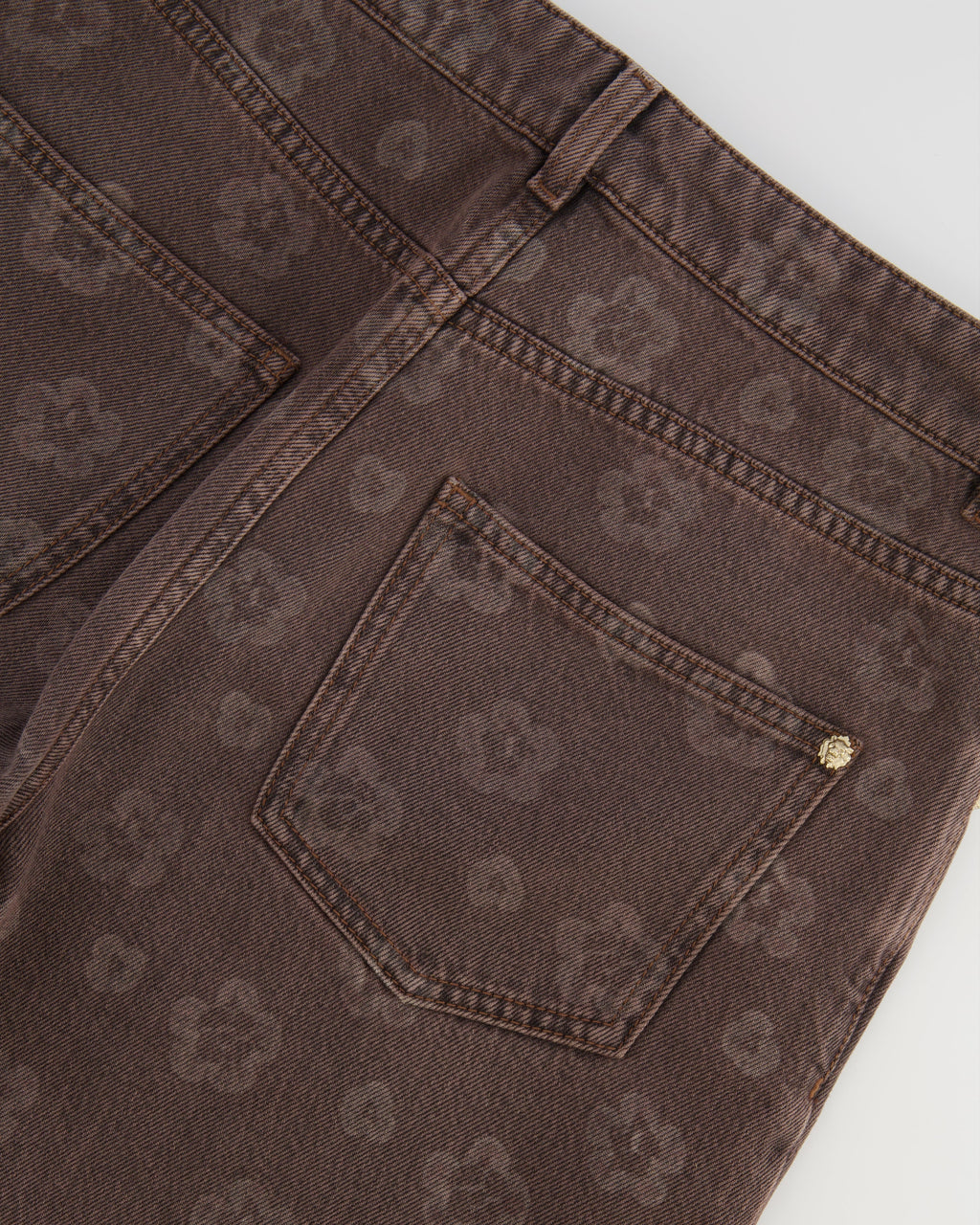 Chanel 25 Metiers D'Art Grey Wide-Leg Jeans with Flower Prints and Silver Lion Button Detail Size FR 38 (UK 10)