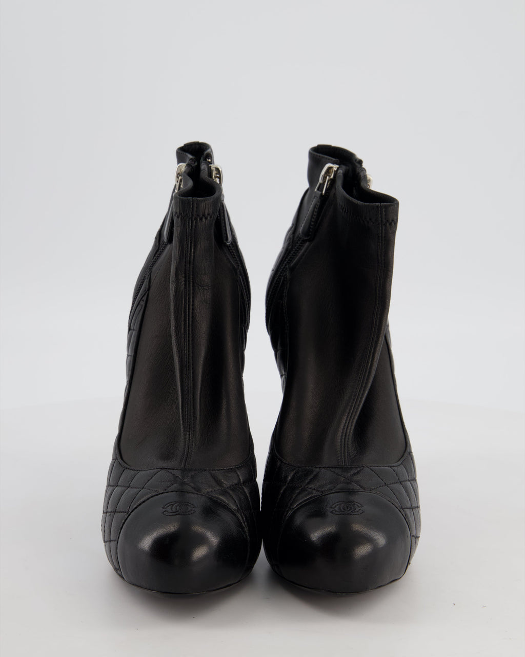Chanel Quilted Black Lambskin Leather Heeled Ankle Boots Size EU 42