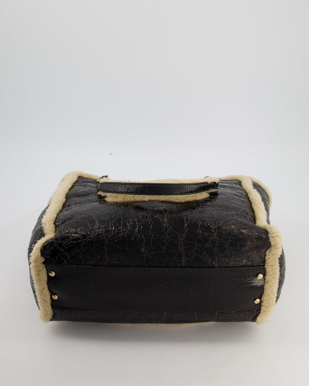 Chanel Black Shiny Crumpled Shearling CC Mania Deauville Tote Bag with Champagne Gold Hardware