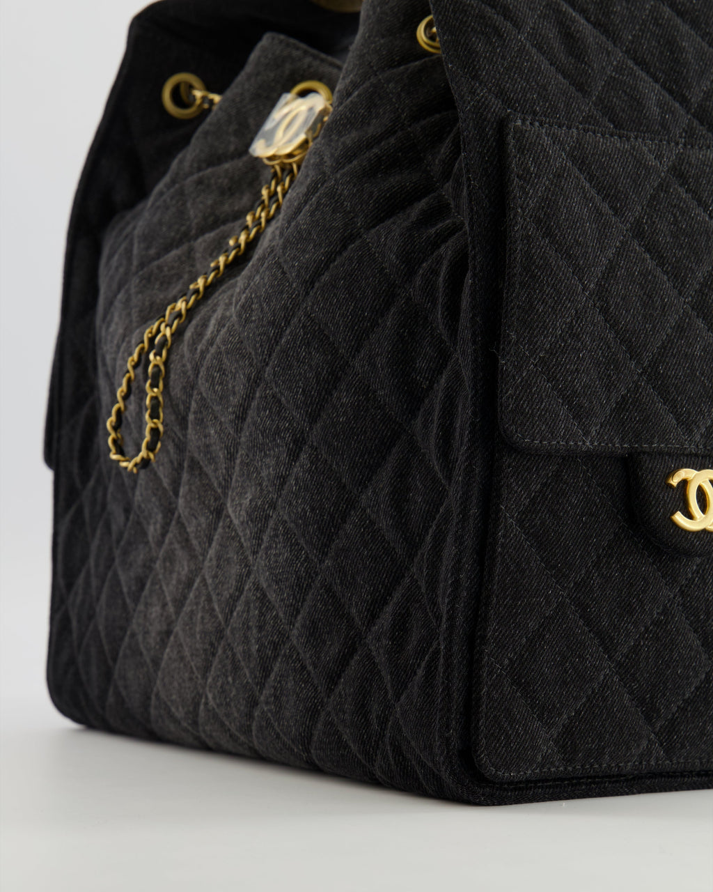 Chanel Medium 25 Hobo Bag in Black Quilted Denim with Brushed Gold Hardware