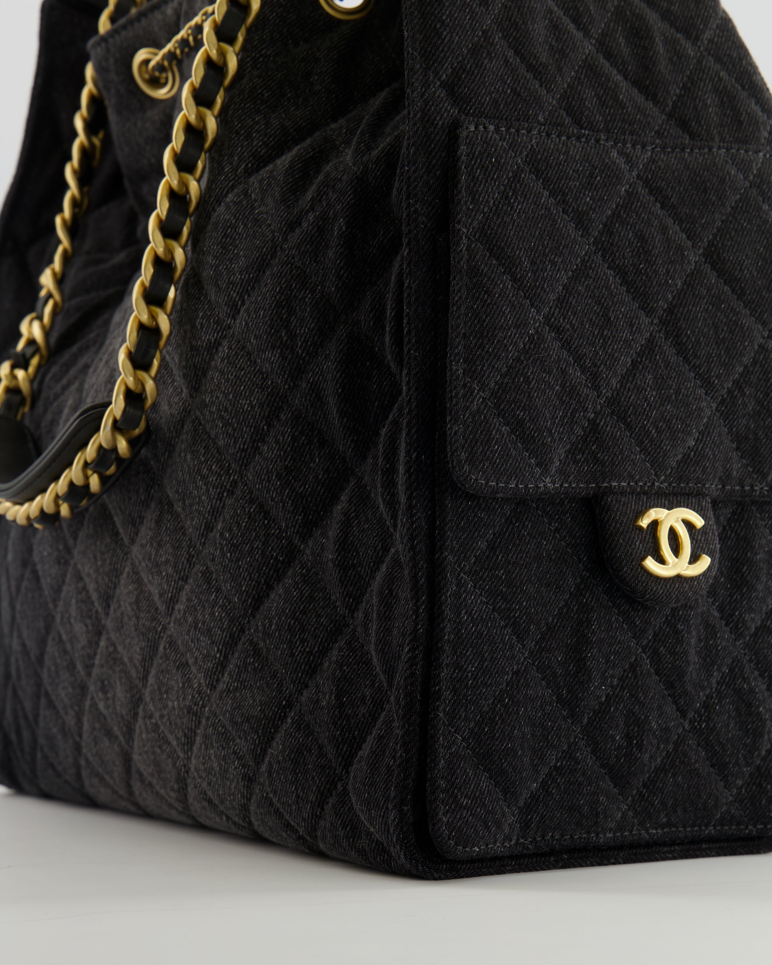 Chanel Medium 25 Hobo Bag in Black Quilted Denim with Brushed Gold Hardware