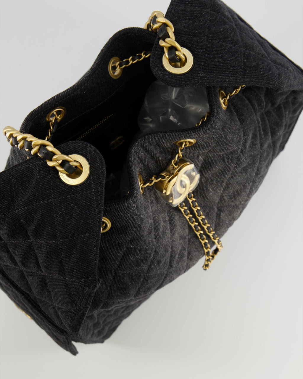 Chanel Medium 25 Hobo Bag in Black Quilted Denim with Brushed Gold Hardware