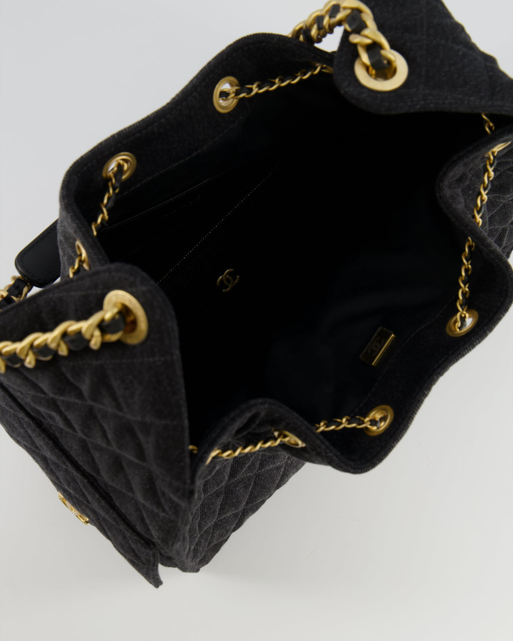 Chanel Medium 25 Hobo Bag in Black Quilted Denim with Brushed Gold Hardware
