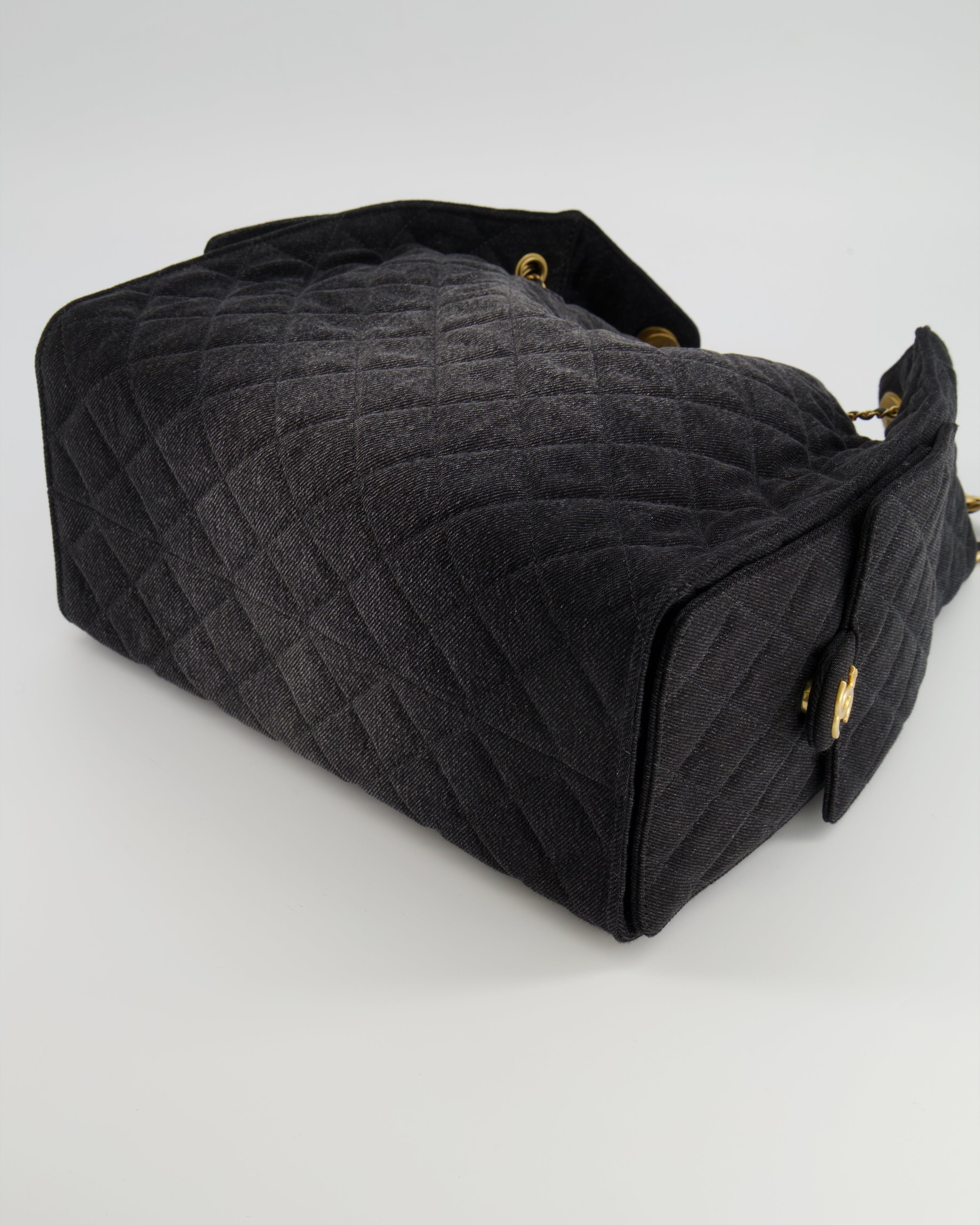 Chanel Medium 25 Hobo Bag in Black Quilted Denim with Brushed Gold Hardware
