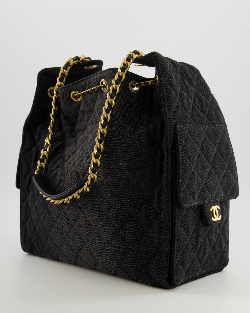 Chanel Medium 25 Hobo Bag in Black Quilted Denim with Brushed Gold Hardware