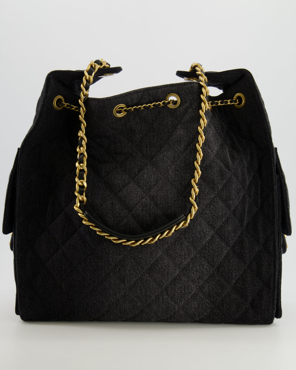 Chanel Medium 25 Hobo Bag in Black Quilted Denim with Brushed Gold Hardware