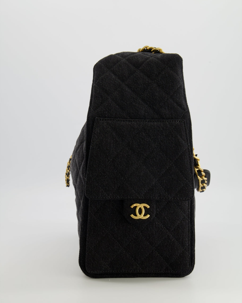 Chanel Medium 25 Hobo Bag in Black Quilted Denim with Brushed Gold Hardware
