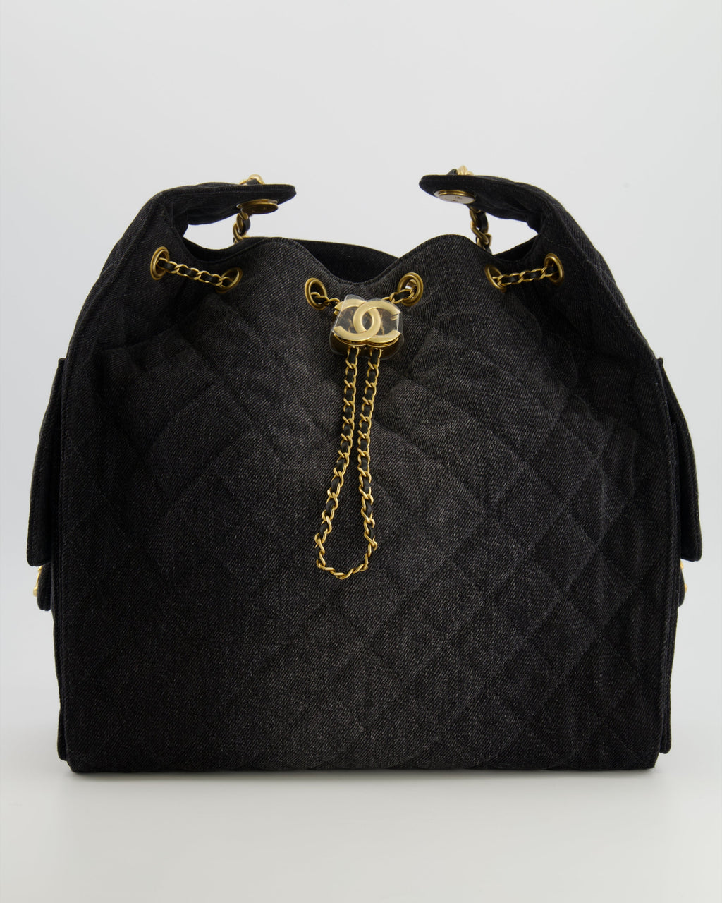 Chanel Medium 25 Hobo Bag in Black Quilted Denim with Brushed Gold Hardware
