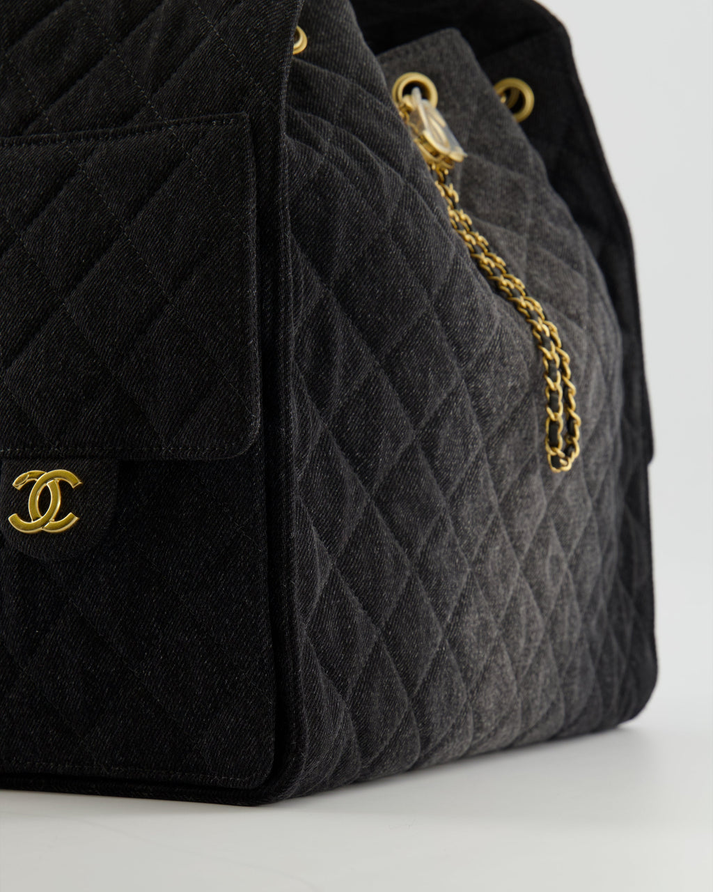 Chanel Medium 25 Hobo Bag in Black Quilted Denim with Brushed Gold Hardware