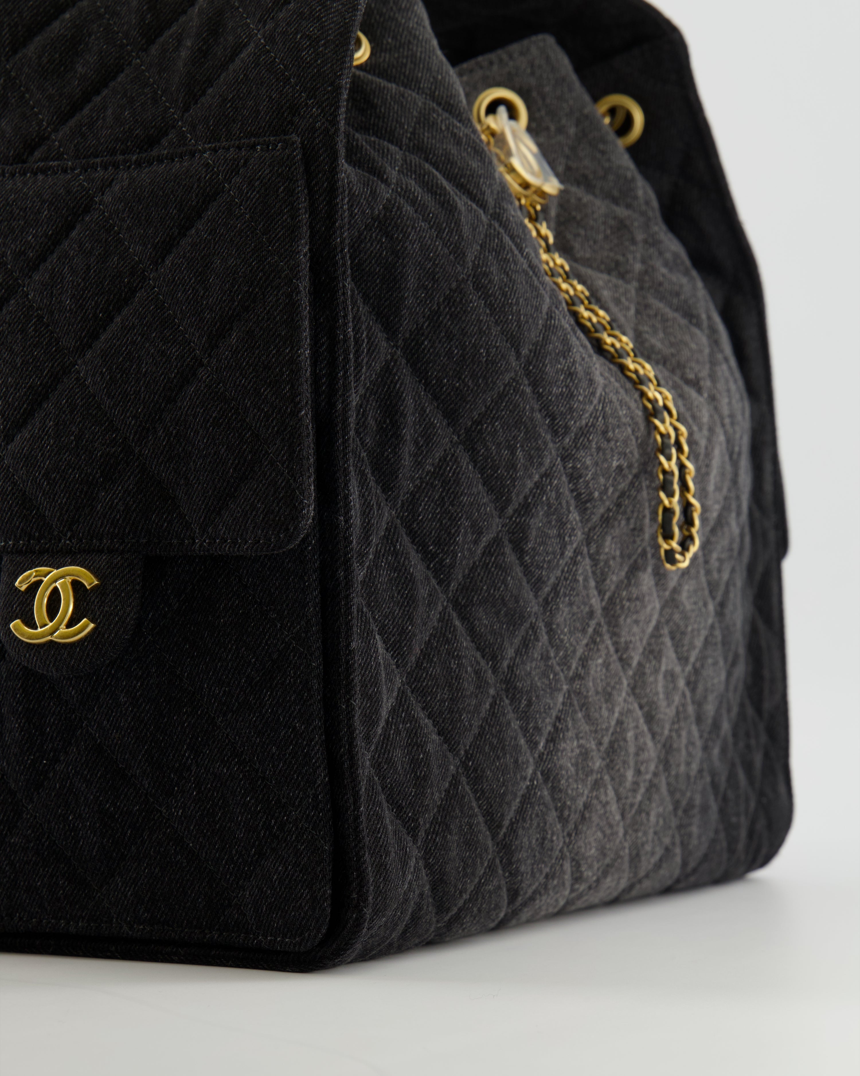 Chanel Medium 25 Hobo Bag in Black Quilted Denim with Brushed Gold Hardware
