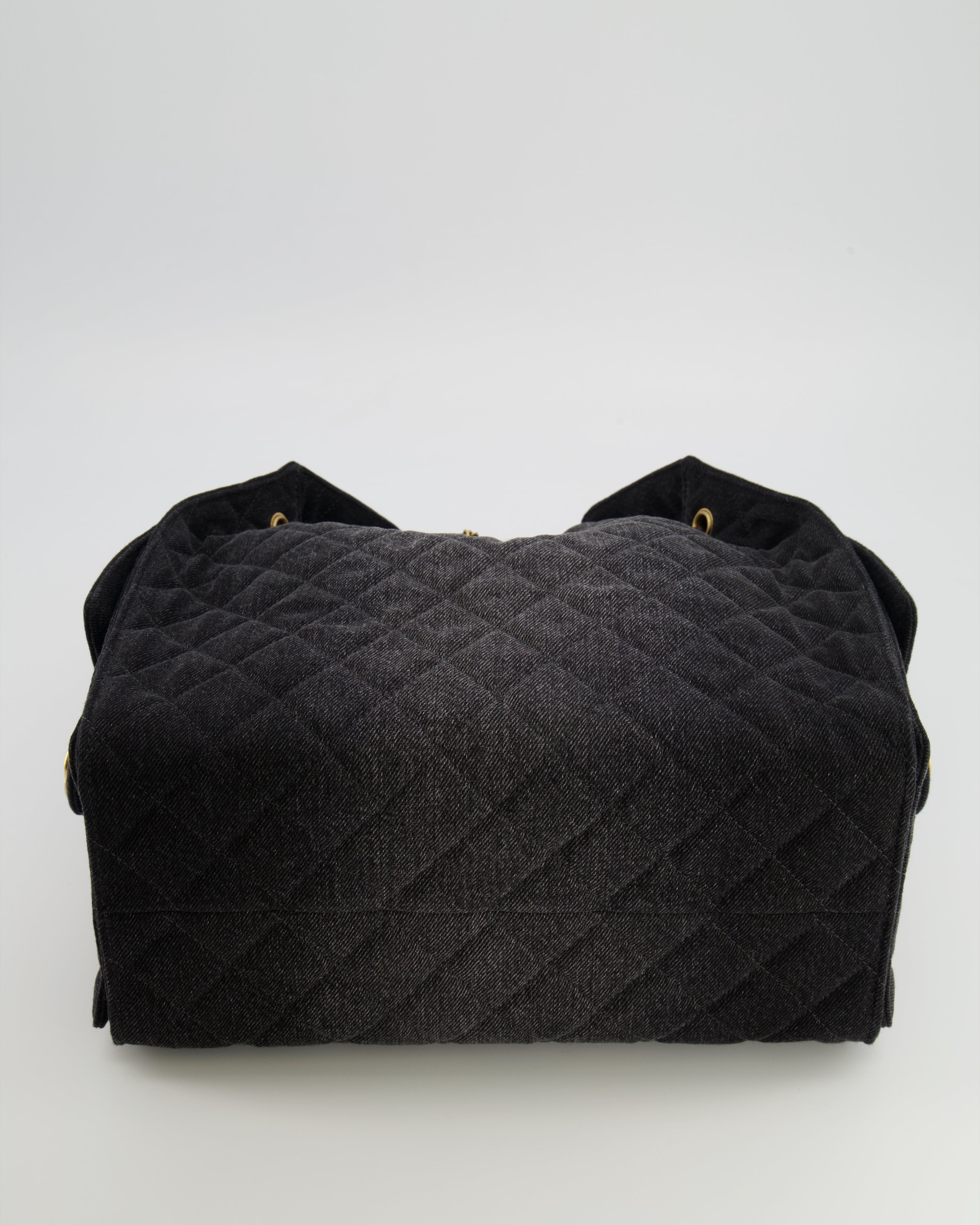 Chanel Medium 25 Hobo Bag in Black Quilted Denim with Brushed Gold Hardware