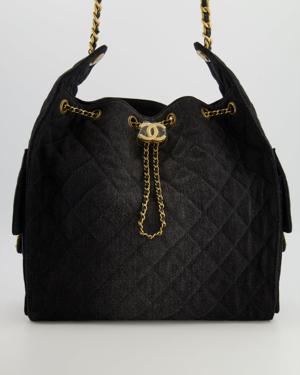 Chanel Medium 25 Hobo Bag in Black Quilted Denim with Brushed Gold Hardware