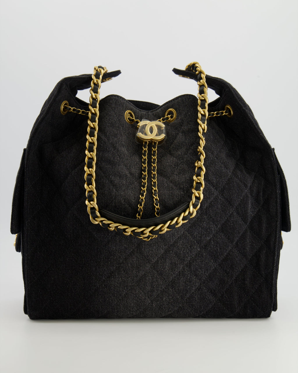 Chanel Medium 25 Hobo Bag in Black Quilted Denim with Brushed Gold Hardware