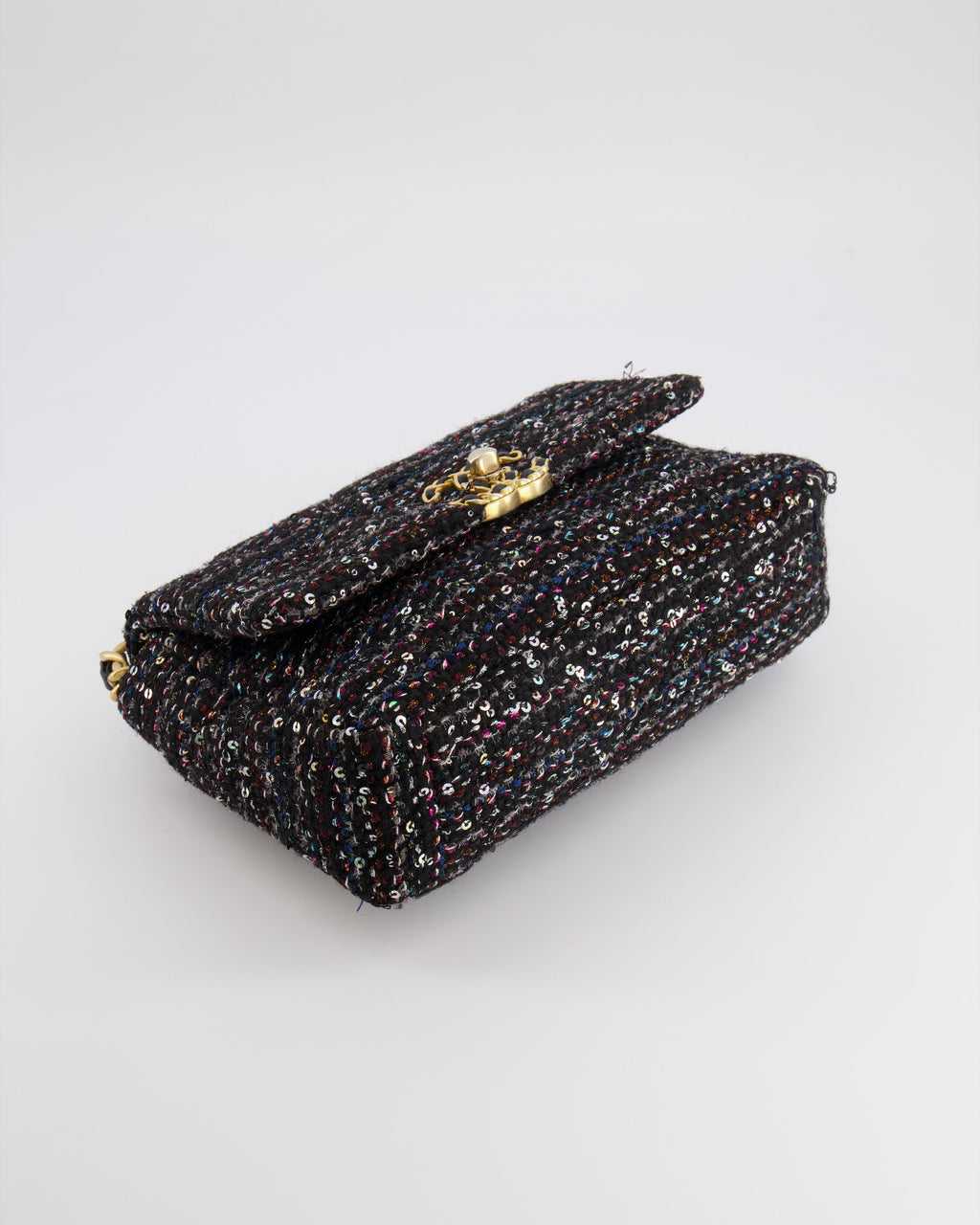 Chanel Small 19 Flap Bag in Black Tweed and Multicolour Sequins with Mixed Hardware