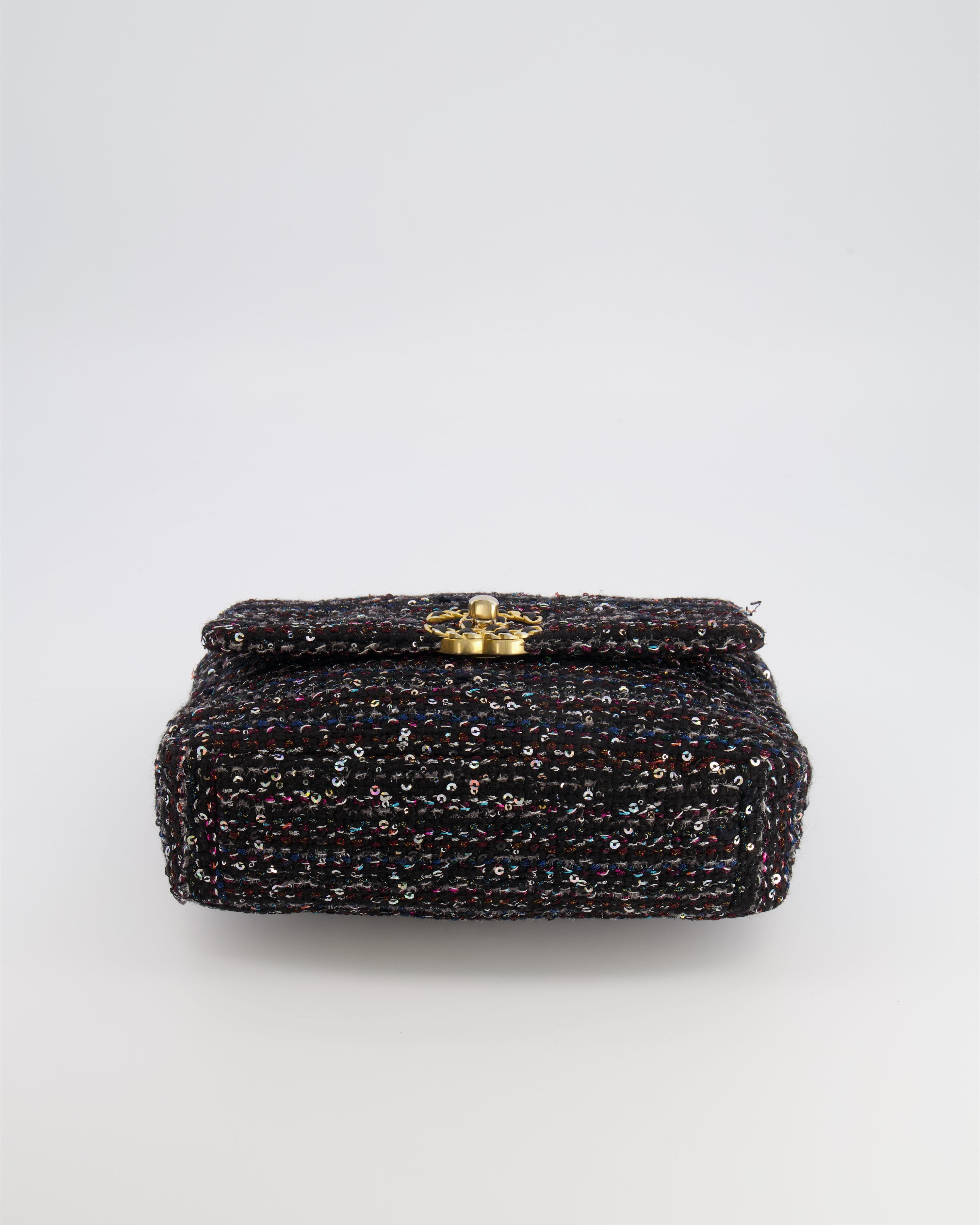 Chanel Small 19 Flap Bag in Black Tweed and Multicolour Sequins with Mixed Hardware