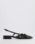 Chanel Black Leather Slingback Sandals with Camelias Appliqué and Gold CC Logo Details Size EU 41