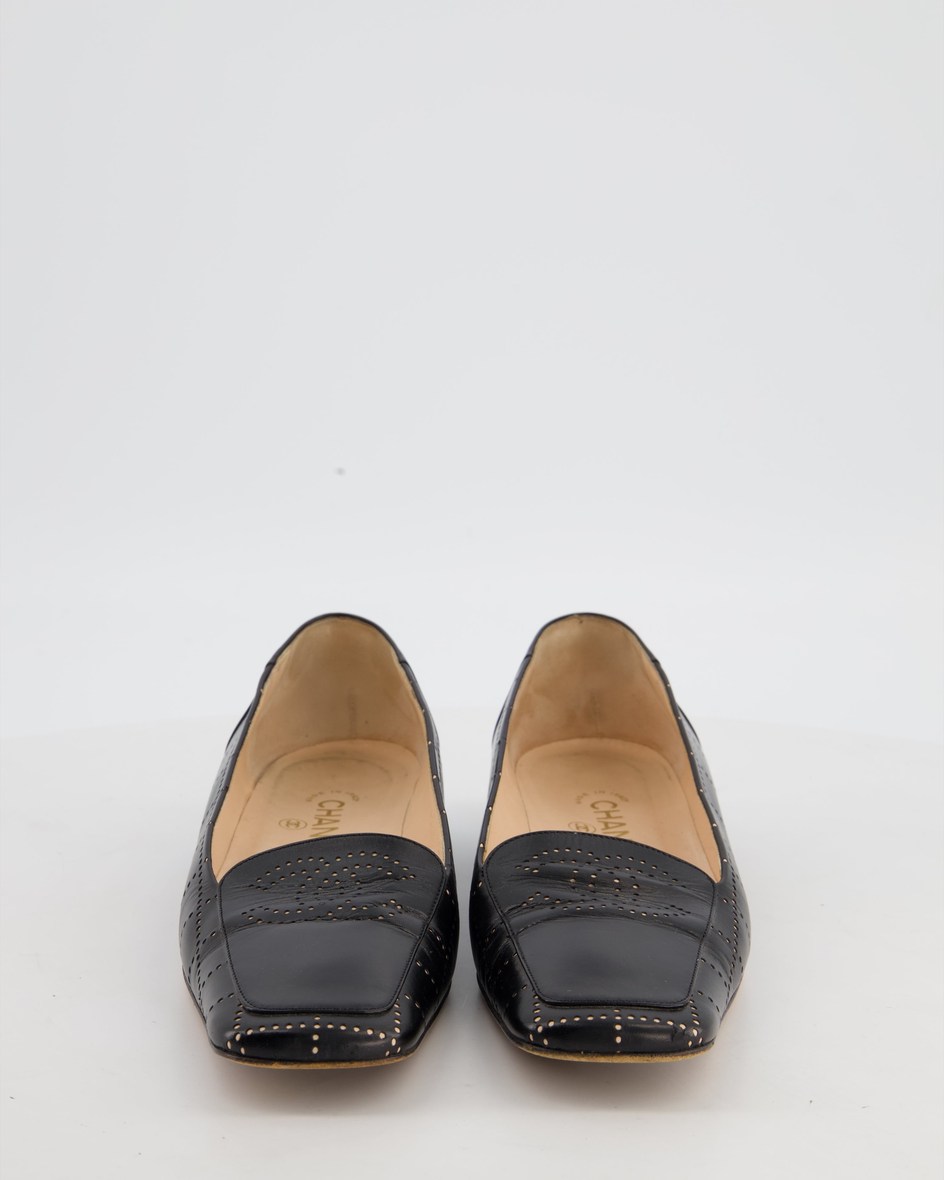 Chanel Black Vintage Interlocking CC Square Toe Loafers Size EU 39.5