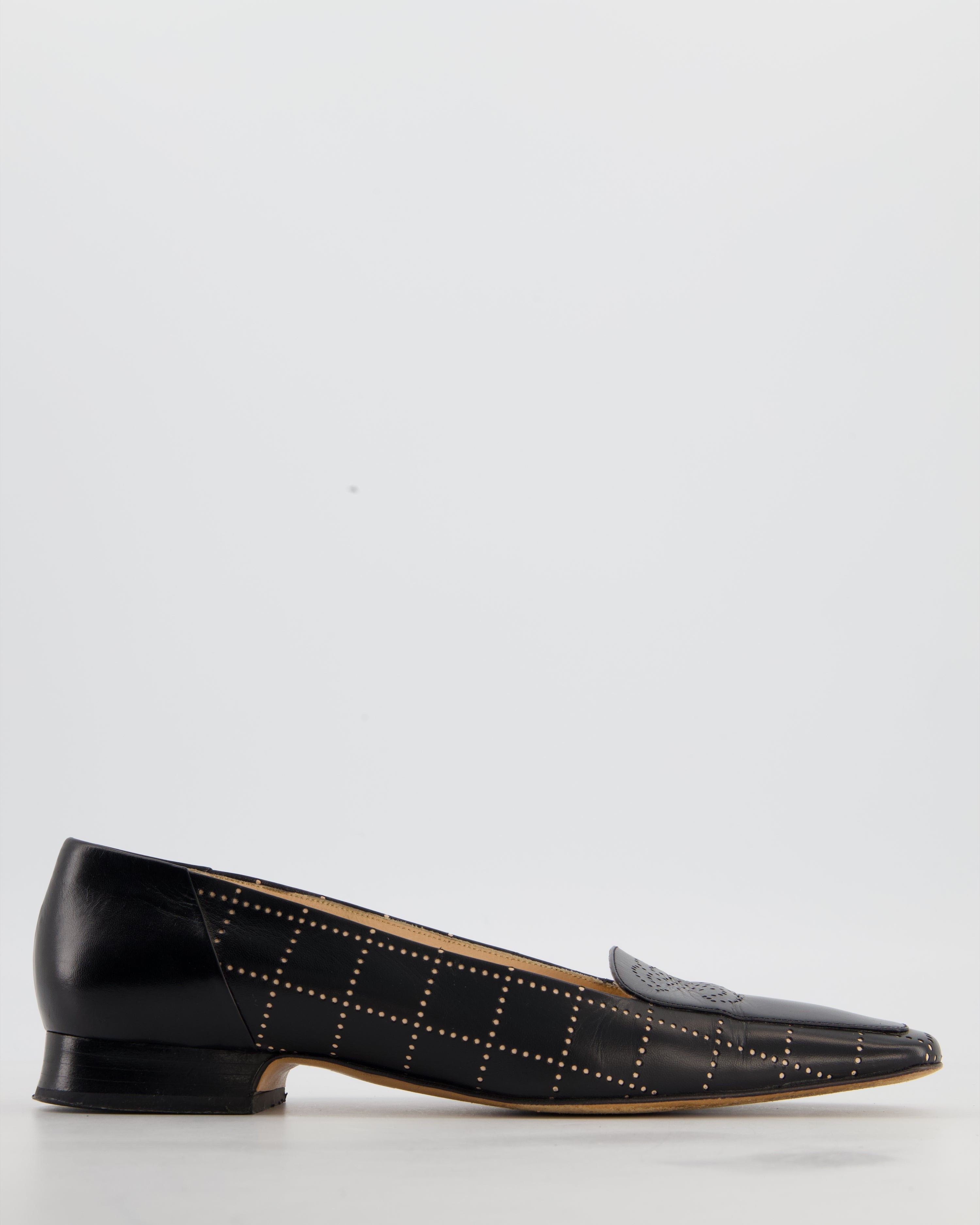 Chanel Black Vintage Interlocking CC Square Toe Loafers Size EU 39.5