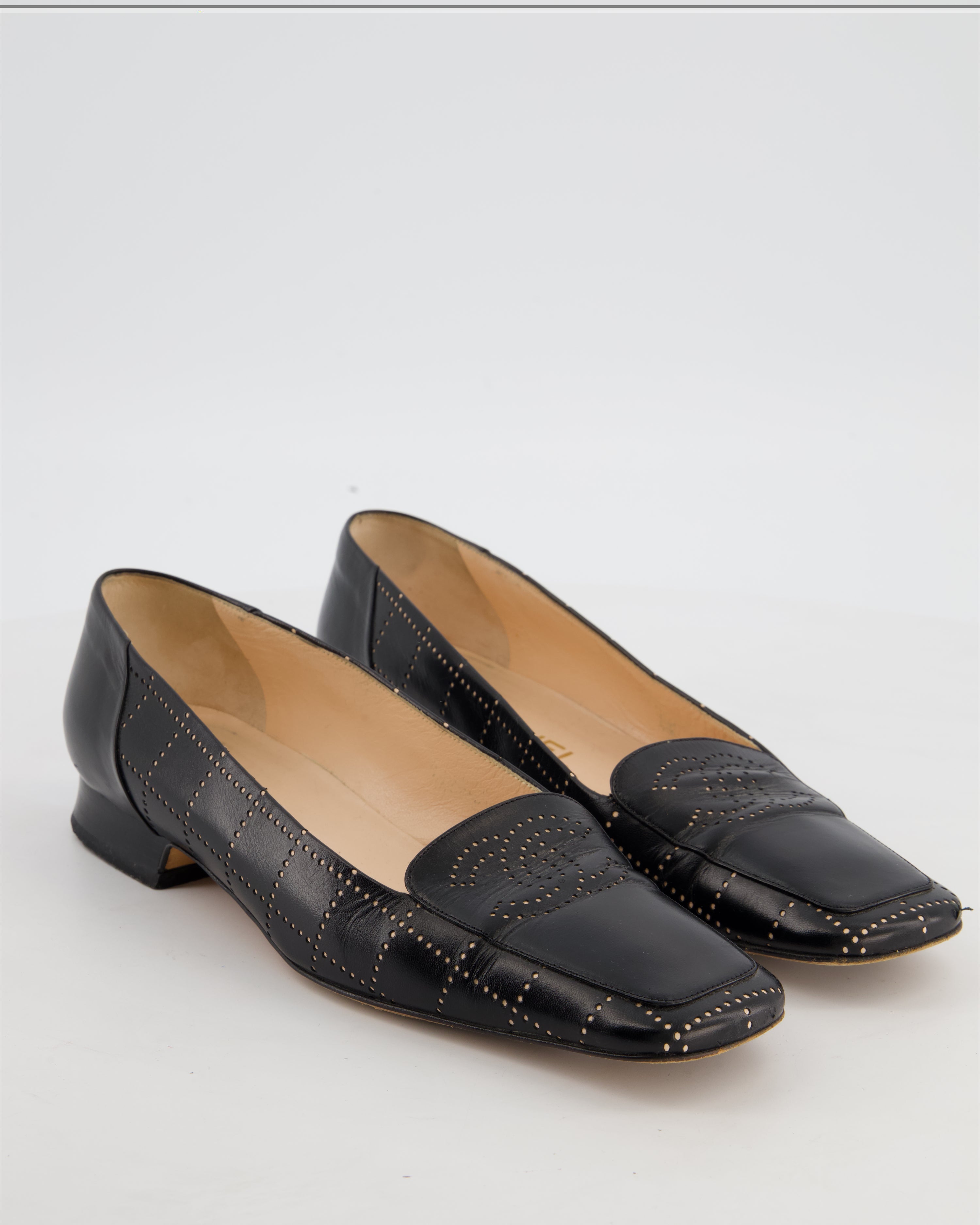 Chanel Black Vintage Interlocking CC Square Toe Loafers Size EU 39.5