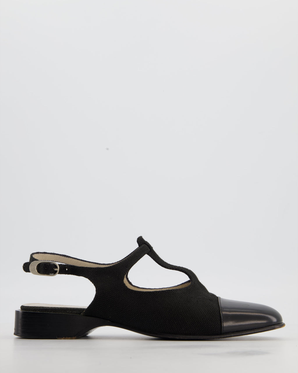 Chanel Mary Jane Slingback in Black Canvas with Black Leather Toe Size EU 39