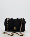 *HOT* Chanel Black Crocheted Raffia Small Single Flap Cross-Body Bag with Antique Gold Hardware
