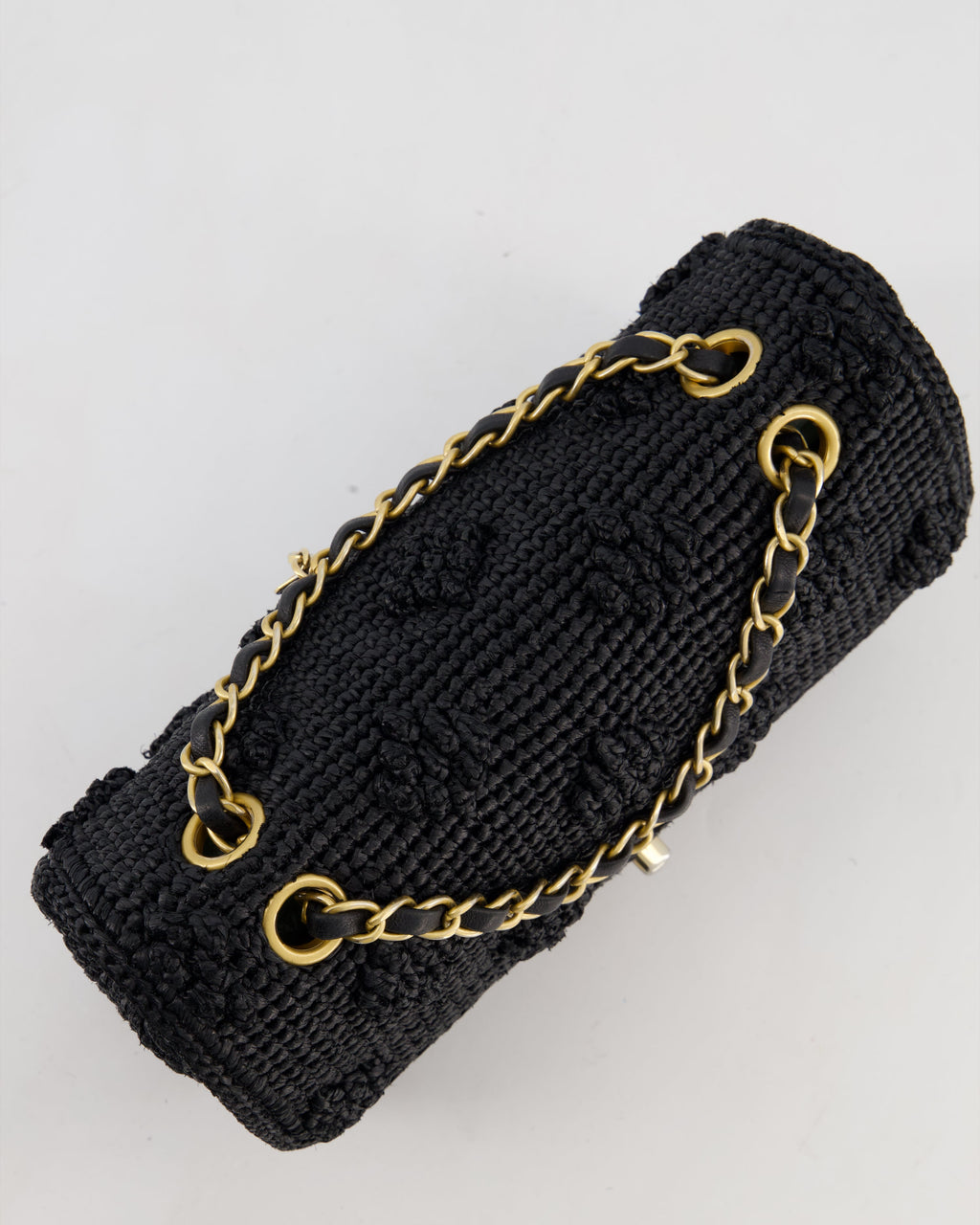 *HOT* Chanel Black Crocheted Raffia Small Single Flap Cross-Body Bag with Antique Gold Hardware