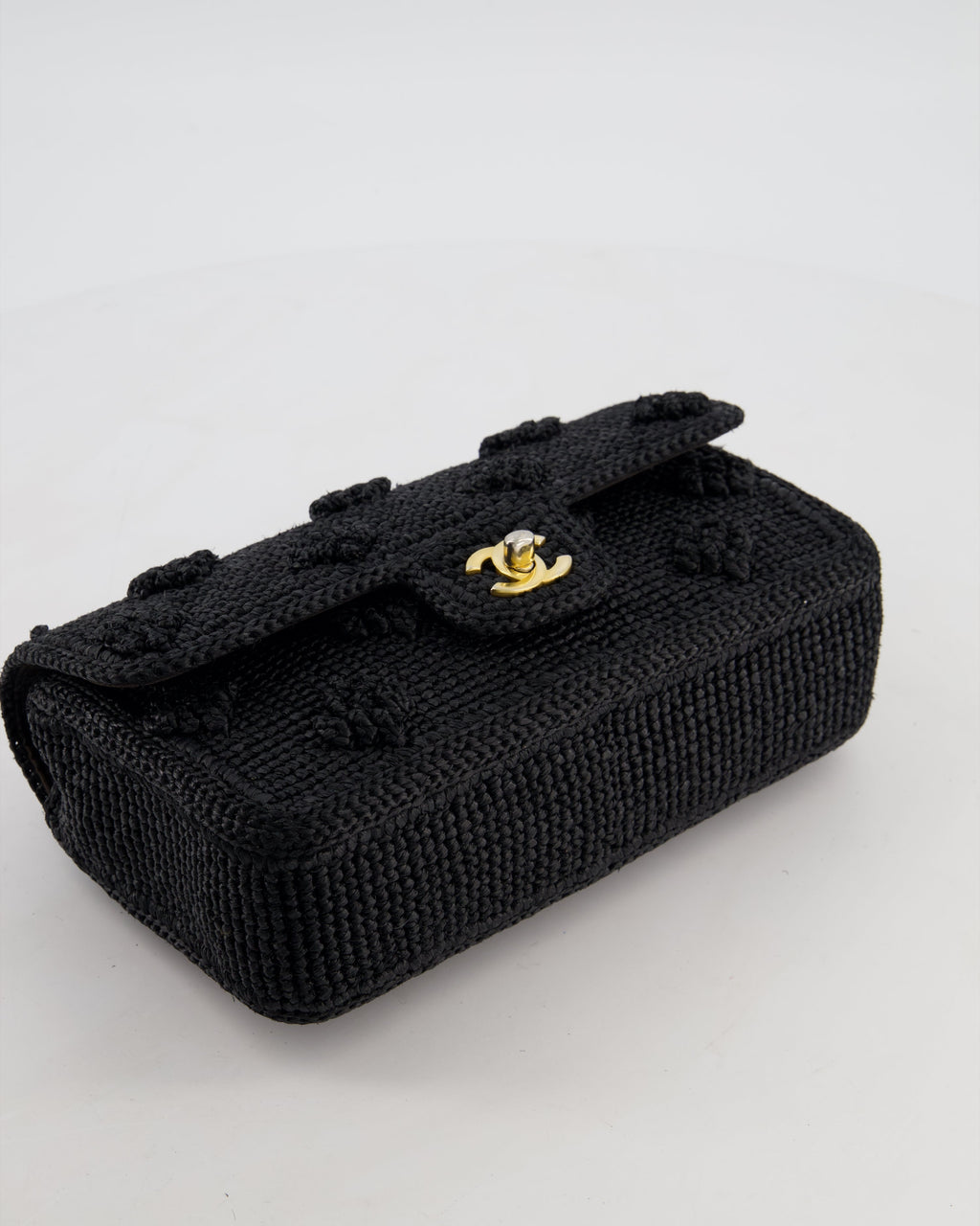*HOT* Chanel Black Crocheted Raffia Small Single Flap Cross-Body Bag with Antique Gold Hardware