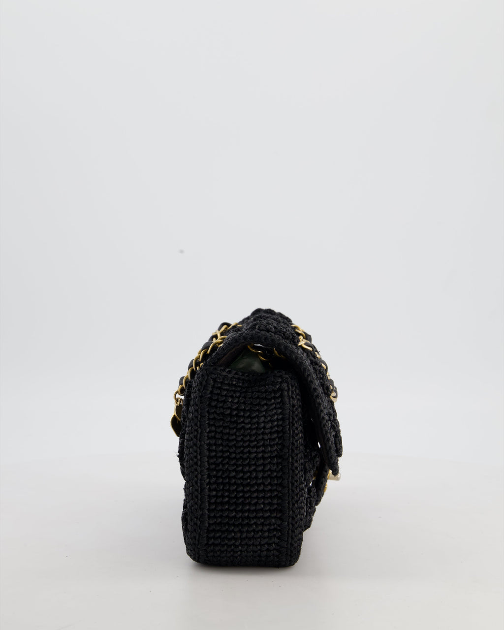 *HOT* Chanel Black Crocheted Raffia Small Single Flap Cross-Body Bag with Antique Gold Hardware